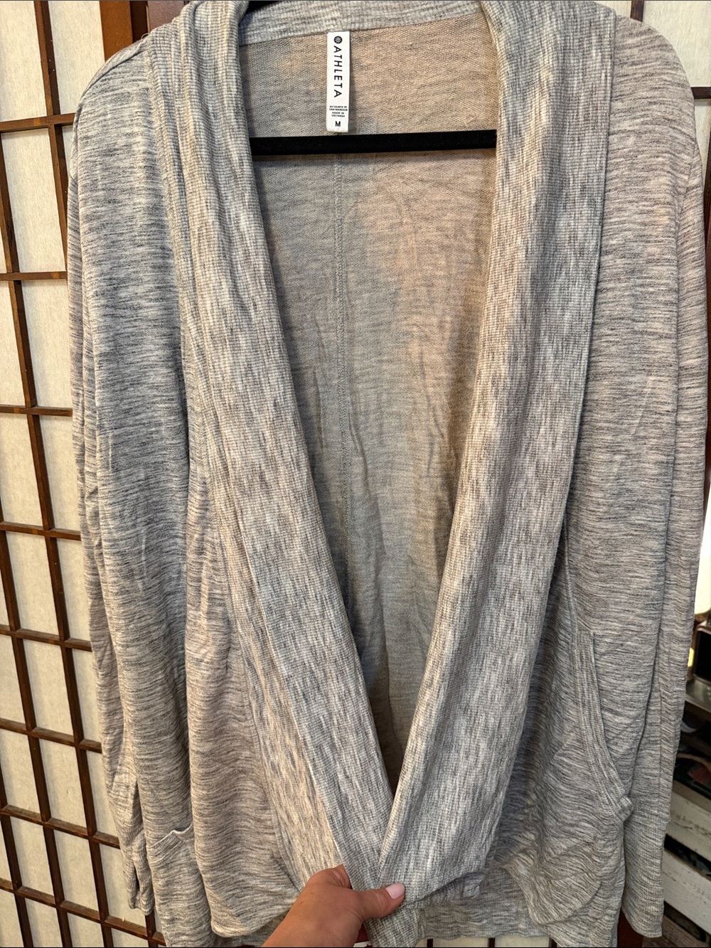 Athleta Light Heather Gray Draped Open Cardigan